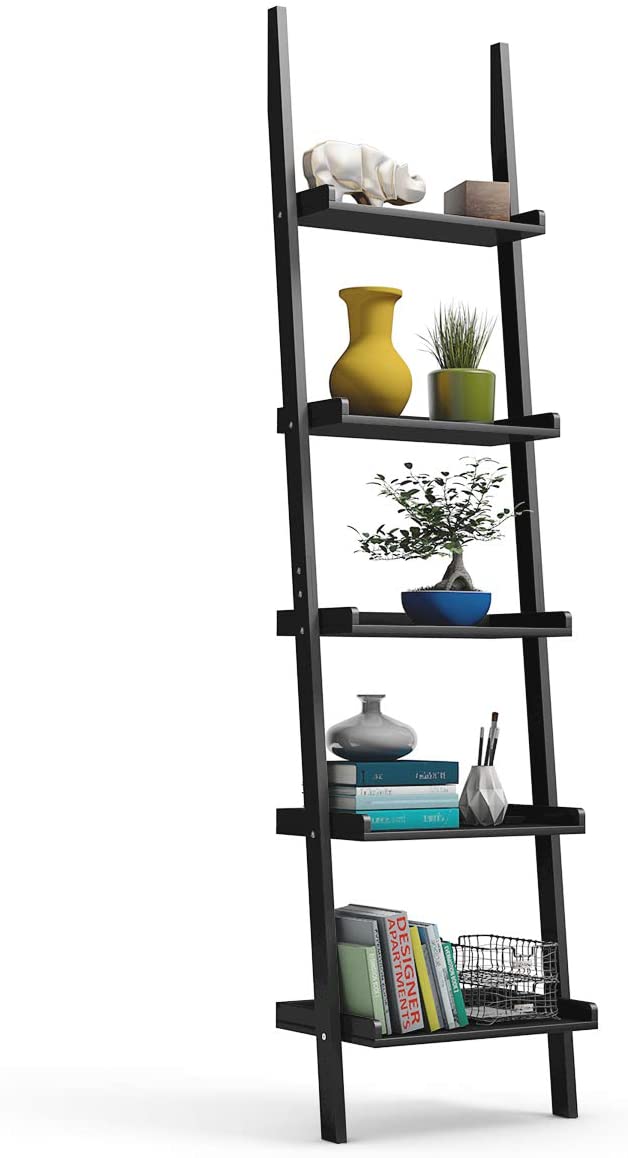 Druif probleem Tegenover Ladder plank, 5 laags muur-Leunende boekenplank Ladder boekenkast,(Zwa –  Luxgoods
